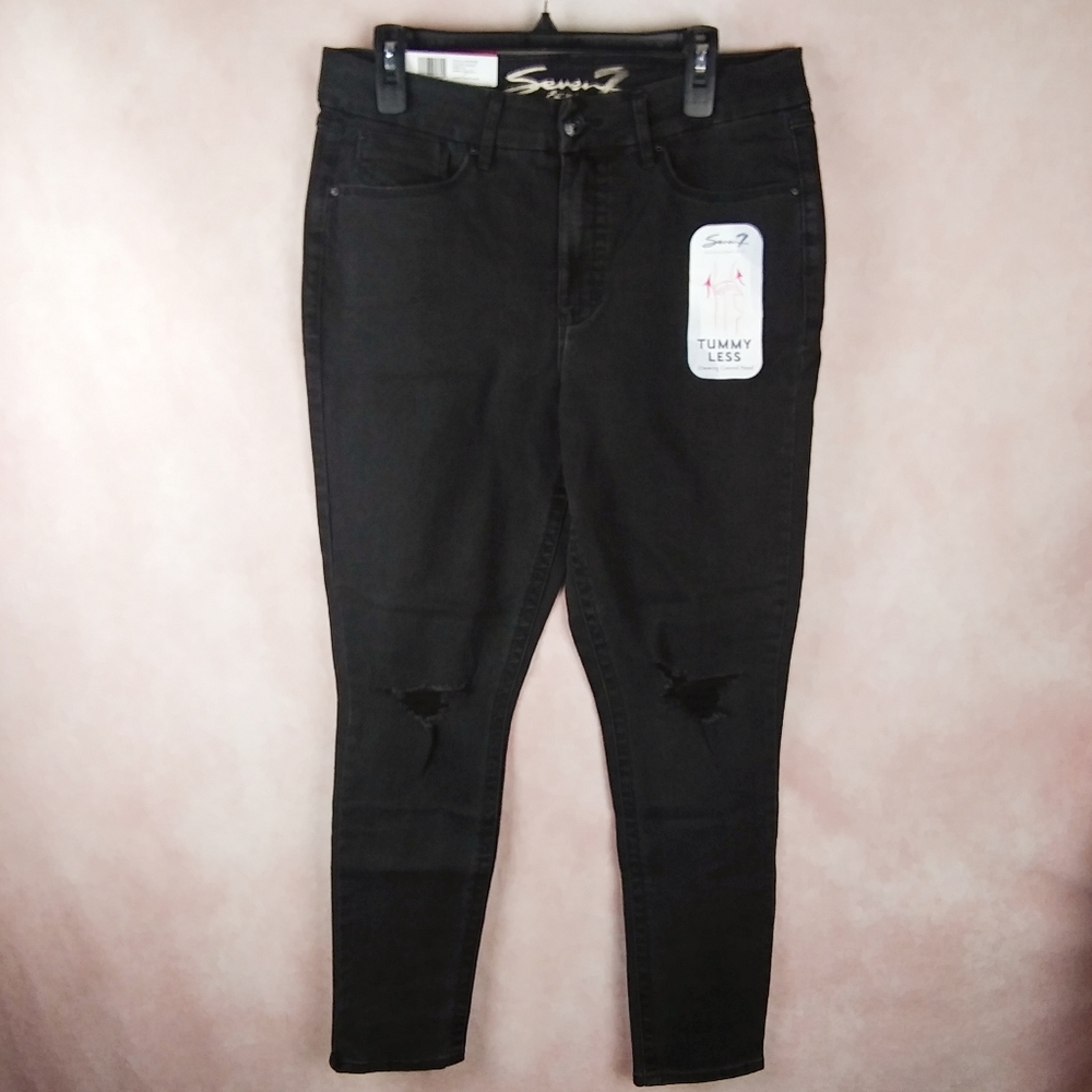 Seven7 Tummyless High Rise Slimming Stretch Skinny Jeans – Black – Size 14